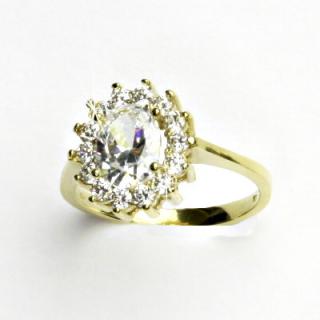 Zlatý prsten, žluté zlato,Kate, čiré zirkony, prstýnek se zirkony, T 1507