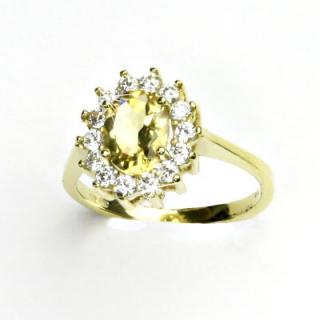 Zlatý prsten, žluté zlato,Kate, přírodní citrín pálený, čiré zirkony, T 1507