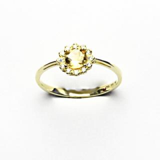 Zlatý prsten, žluté zlato, přírodní citrín, čiré zirkony, T 1495