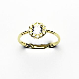 Zlatý prsten, žluté zlato, přírodní křišťál, čiré zirkony, T 1495