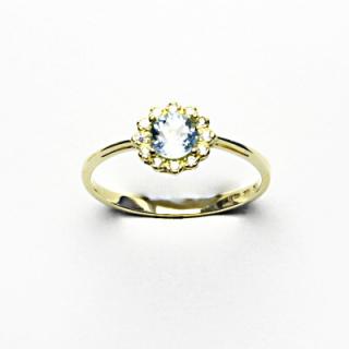 Zlatý prsten, žluté zlato, přírodní topaz sky, čiré zirkony, T 1495