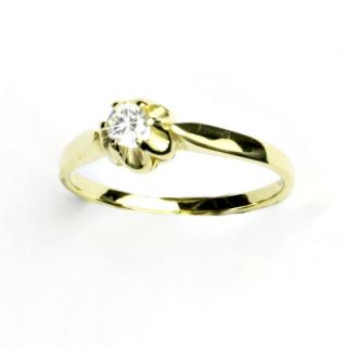 Zlatý prsten, žluté zlato, prstýnek s čirým zirkonem,T 1368