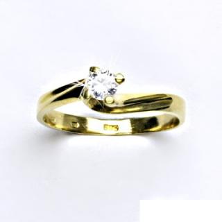 Zlatý prsten, žluté zlato, prstýnek s čirým zirkonem, vel. 55, 2,33 g