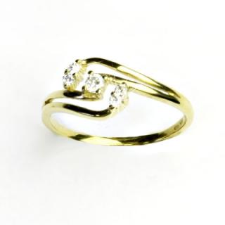 Zlatý prsten, žluté zlato, prstýnek s čirými zirkony, VR 203