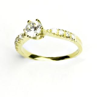 Zlatý prsten, žluté zlato, prstýnek s čirými zirkony, VR 99