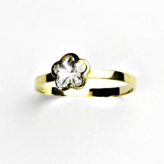 Zlatý prsten, žluté zlato, prstýnek se Swarovski krystalem, čirá, T 1297
