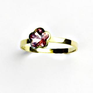 Zlatý prsten, žluté zlato,prstýnek se Swarovski krystalem, light rose,T 1297