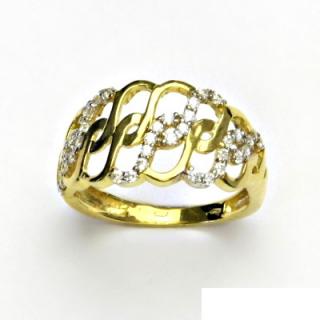 Zlatý prsten, žluté zlato, prstýnek ze zlata, čiré zirkony, 2,44 g, vel. 51