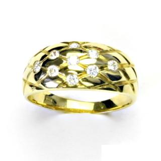 Zlatý prsten, žluté zlato, prstýnek ze zlata, čiré zirkony, 4,74 g, vel. 59