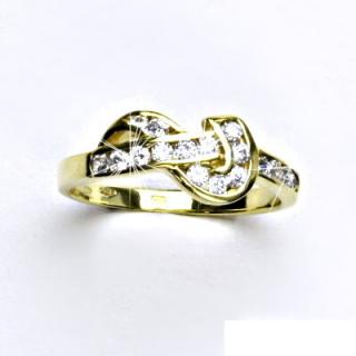 Zlatý prsten, žluté zlato, prstýnek ze zlata s čirými zirkony, 2,46 g, vel. 52