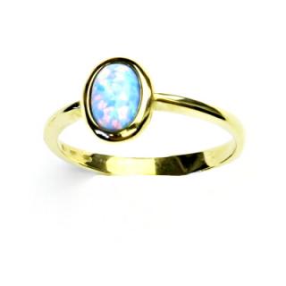Zlatý prsten, žluté zlato,prstýnek ze zlata, syntetický sv. modrý opál, T 1354