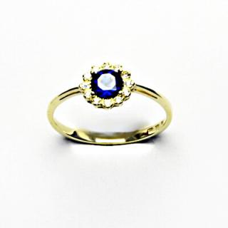 Zlatý prsten, žluté zlato, syntetický spinel, čiré zirkony, T 1495