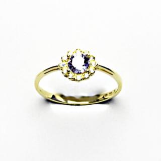 Zlatý prsten, žluté zlato, zirkon lavender, čiré zirkony, T 1495