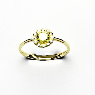Zlatý prsten, žluté zlato, žlutý zirkon, čiré zirkony, T 1495