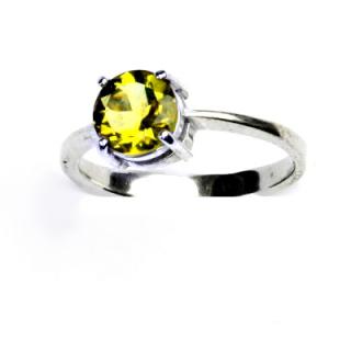 Zlatý prstýnek, bílé i žluté zlato, přírodní olivový křemen 7 mm prsten -T 1252