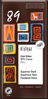 Bio hořká čokoláda 89% Peru s kokosovým cukrem VIVANI 80g