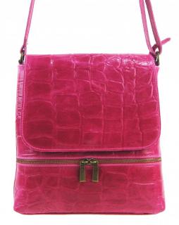 Kožená dámska crossbody kabelka v kroko dizajne fuchsiová ružová