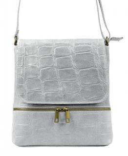 Kožená dámska crossbody kabelka v kroko dizajne svetlo sivá
