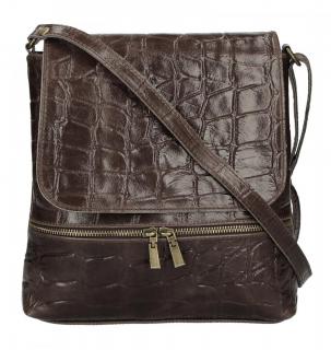 Kožená dámska crossbody kabelka v kroko dizajne tmavo hnedá