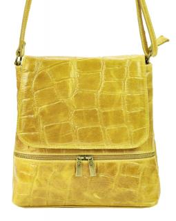 Kožená dámska crossbody kabelka v kroko dizajne žltá