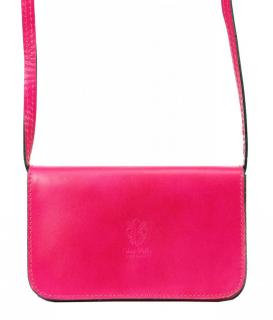 Kožená malá dámska pozdĺžna crossbody kabelka fuchsiovo ružová