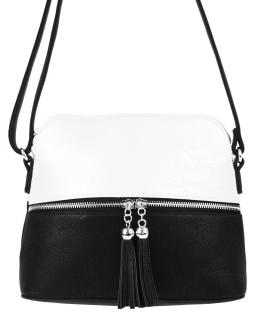 Malá crossbody kabelka so strieborným zipsom NH6021 čierno-biela