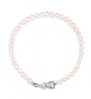 CHOKER NIALAYA PEARL PANTER STŘÍBRNÝ