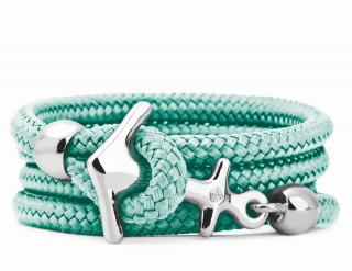 NÁRAMEK OCEAN STORY BORA MINT SE STŘÍBRNOU KOTVOU MALÝ Obvod zápěstí: 14 cm, Typ náramku: Trojitý
