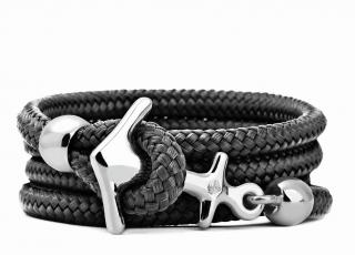 NÁRAMEK OCEAN STORY COCOA BLACK SE STŘÍBRNOU KOTVOU MALÝ Obvod zápěstí: 15 cm, Typ náramku: Trojitý