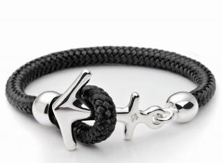 NÁRAMEK OCEAN STORY COCOA BLACK SE STŘÍBRNOU KOTVOU MALÝ Obvod zápěstí: 16 cm, Typ náramku: Jednoduchý
