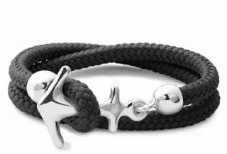 NÁRAMEK OCEAN STORY COCOA BLACK SE STŘÍBRNOU KOTVOU MALÝ Obvod zápěstí: 17 cm, Typ náramku: Dvojitý