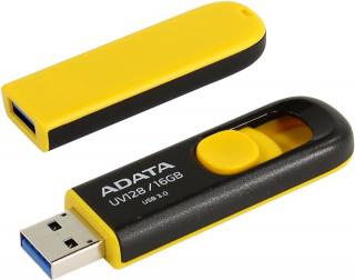 ADATA Flash Disk 16GB USB 3.0 Dash Drive UV128, černý/žlutý (R: 40MB / W: 25MB) AUV128-16G-RBY