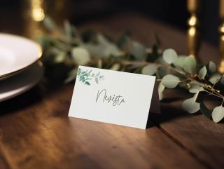 Jmenovka ke svatebnímu stolu Papír: Přírodní kraftový - bílý potisk
