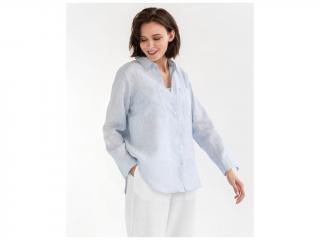 Lněná košile CALPE s dlouhým rukávem v modré barvě Pinstripe Velikost: XL
