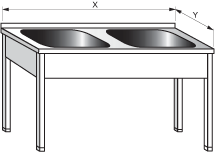 Nerezový stůl dvoudřez hloubka 600 (400x400x250) Šířka mycího stolu: 2000, výška: 900