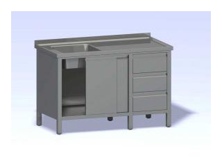 Nerezový stůl jednodřez, opláštěný, zásuvkový blok hloubka 600 (400x400x250) Šířka mycího stolu: 1000, výška: 900