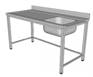 Nerezový stůl k myčce s dřezem hloubka 600 (450x450x250) Šířka mycího stolu: 1000, výška: 900