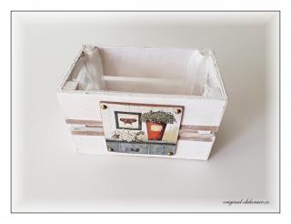 Dřevěná bednička s obrázkem střední (- dřevěná krabička, dřevěná přepravka, dekorace, do kuchyně, na koření, dárek, dřevěná dekorace s levandulí, Provence)