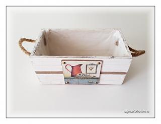 Dřevěná bednička s obrázkem - velká (- dřevěná krabička, dřevěná přepravka, dekorace, do kuchyně, na koření, dárek, dřevěná dekorace s levandulí, Provence, krabička na koření)