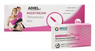 Vyjímečně přesná sada - ADIEL Midstream těhotenský test 3ks + Innova pharma adexus HCG těhotenský krevní test