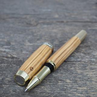 Dřevěné kuličkové pero Portland L - Oliva z Betléma - zlaté 2