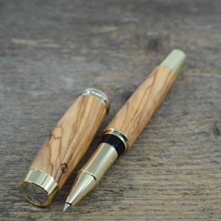 Dřevěné kuličkové pero Portland L - Oliva z Betléma - zlaté 3