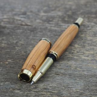Dřevěné kuličkové pero Portland S - Oliva z Betléma - zlaté 1