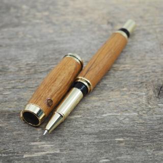 Dřevěné kuličkové pero Portland S - Teak - zlaté