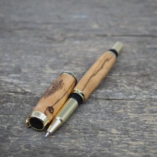 Dřevěné kuličkové pero Portland S - Zebrano - zlaté
