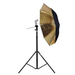 Držák externího blesku a deštníku + stativ 2,8m + zlatý deštník