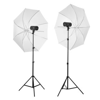 Hobby studio - set dvou záblesků, odpalovačů, stativů a deštníků