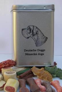 Německá doga - plechová dóza s pamlsky pro psy (30 pamlsků)