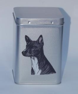 Plechová dóza - basenji černý - 2.jakost (objem 1,5 l)