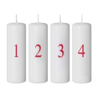 Emocio adventní svíčky 40x120 bílé barvy s červeným potiskem čísel 4 ks 4 x 125 g